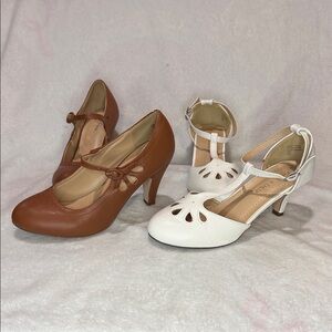 Lot of 2 Mary Jane heels one Brown and one White